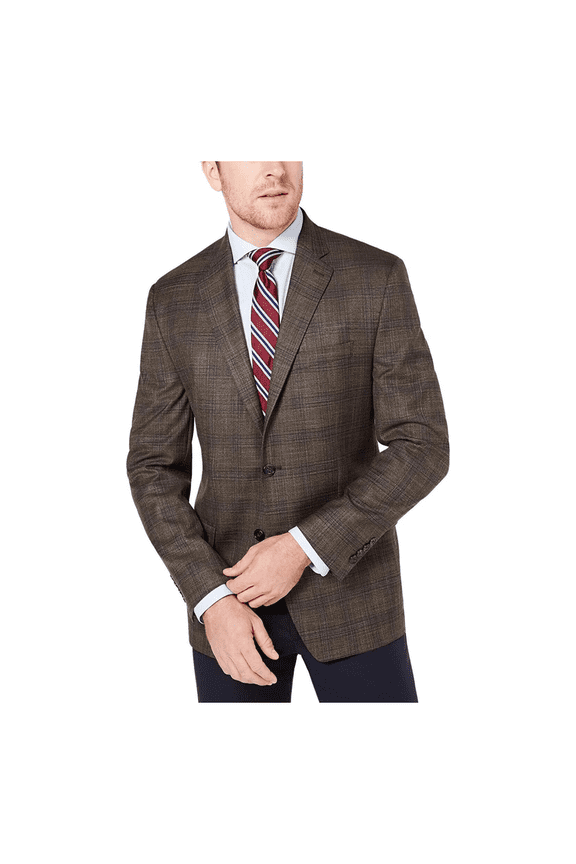 Ralph Lauren Mens Brown Plaid Regular Suit, Brown/Blue, 40L