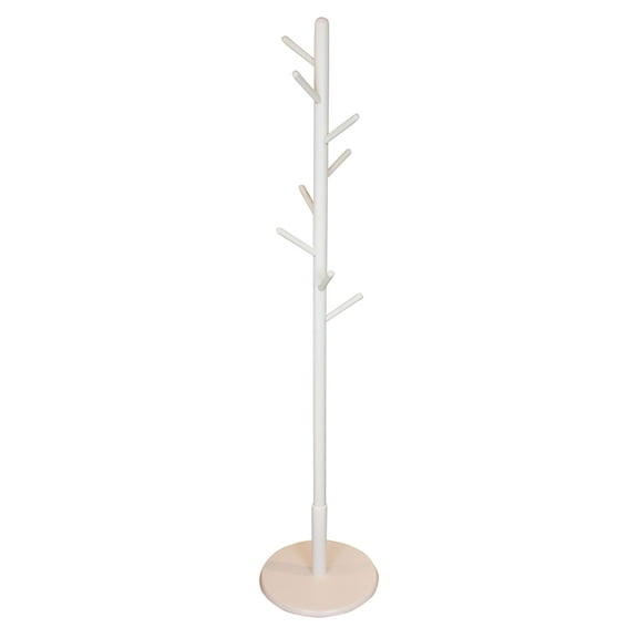 Traditional Freestanding 66" Rubberwood Entryway Coat Hanging Rack with 8 Hooks in Gloss Blush White