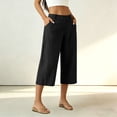 thumbnail image 4 of Yuanlook Women's Tailored Linen-Blend Vacation-Ready Wide-Leg Capri Pants, High-Waist Cropped Trousers with Button Fly & Patch Pockets for Office Wear, 4 of 8