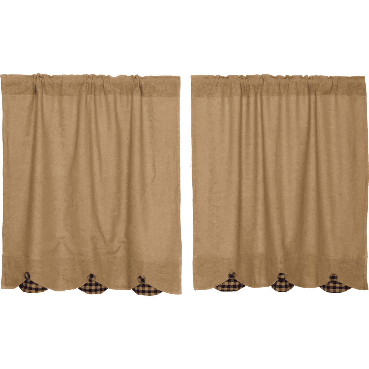 Burlap Natural Rustic Tan Cafe Curtains 100% Cotton Window Tier Set 36" L 