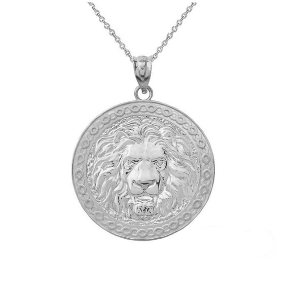 .925 Sterling Silver Lion Head Medallion Pendant Necklace (Pendant with 22" chain)