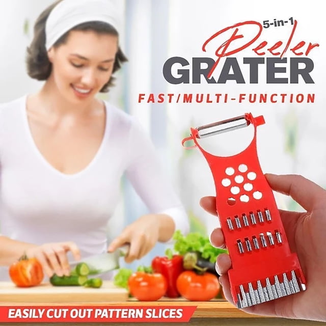 Slicers 5 In 1 Multi Function Slicers Chopper Peeler Shredder Manual Tools(Red)