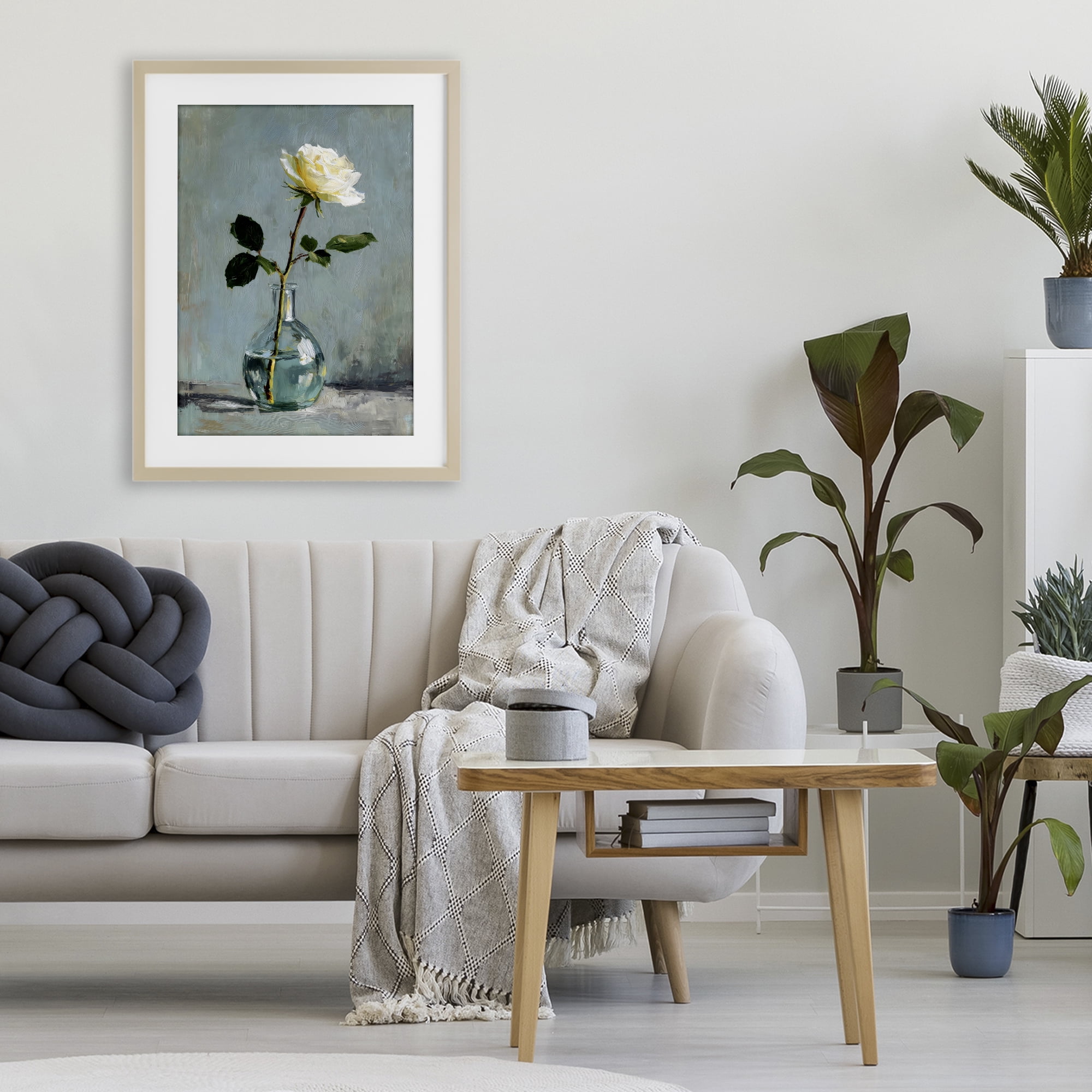 Stupell Industries Sweet White Rose in Vase Birch Framed Print Under Glass, design by Petal Prints Design