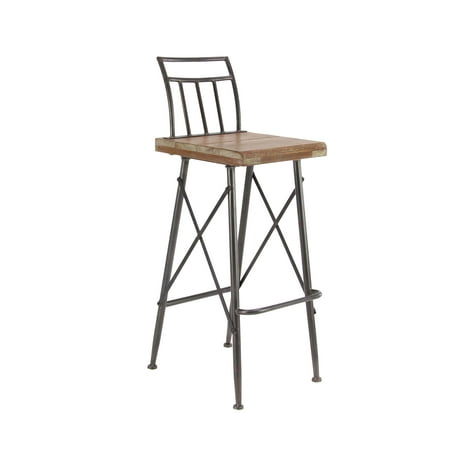 Iron Bar Stools - Decmode Modern Distressed Fir Wood and Iron Square Bar Stool, Brown