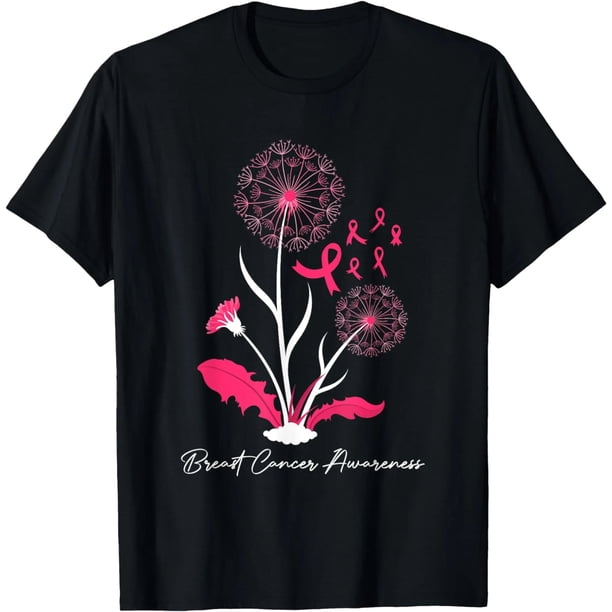 Camiseta de Apoyo al Cáncer de Mama con Diente de León y Lazo Rosa para Mujer - Regalo Inspirador