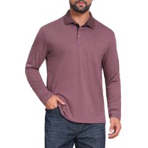 INSPIRE CHIC Men's Contrast Button Collared Pocket Long Sleeves Golf Polo T-Shirts L Burgundy