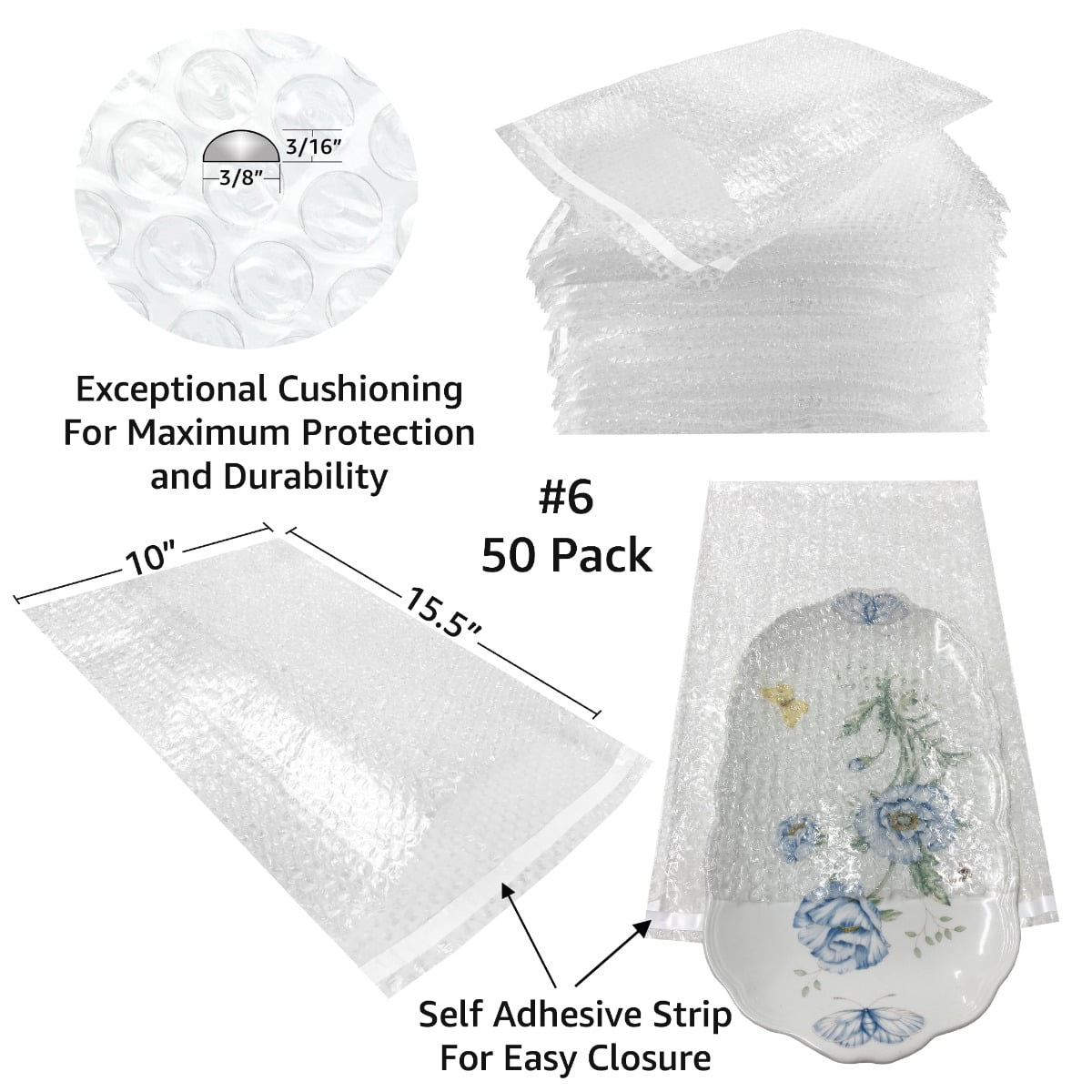 UOFFICE Bubble Out Bags, 10" x 15.5", Bubble Wrap Bags, 50 Count, 1 Pack