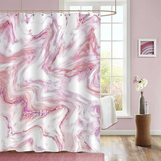 Pink Marble Shower Curtain Set, Abstract Modern Shower Curtain for