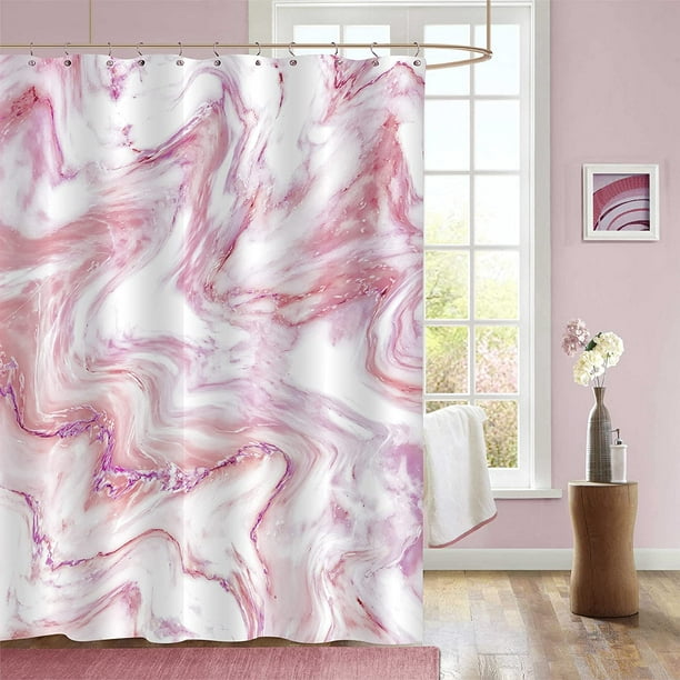 Pink Marble Shower Curtain Set, Shower Curtain Liner 72 X 76 French Doors Interior
