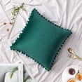 thumbnail image 2 of Paquete de 2 fundas de almohada de terciopelo con pompones decorativos, fundas de cojín suaves y lisas con pompones cuadrados para sofá, dormitorio, coche, 18 x 18 pulgadas, color verde, 2 of 6