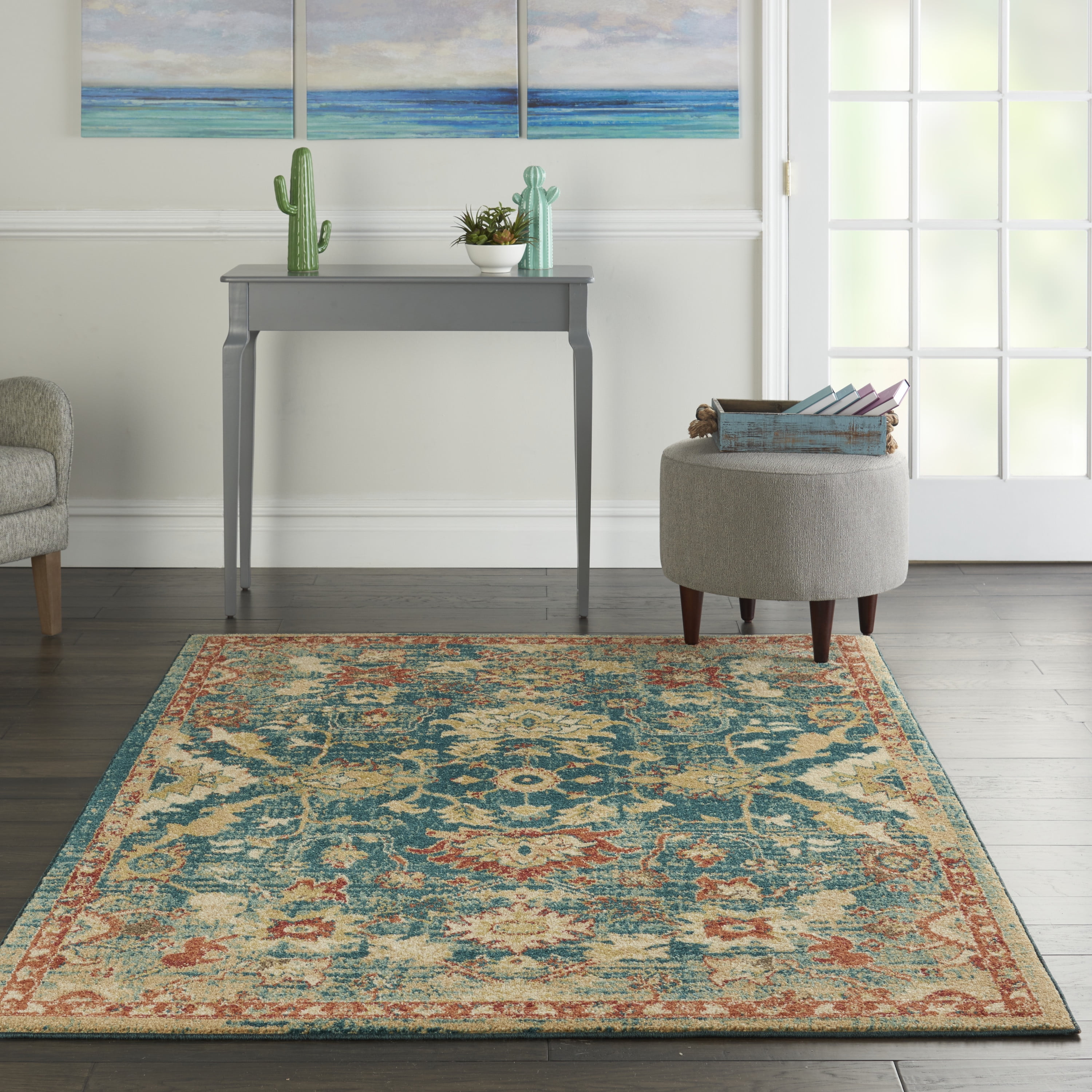 Nourison Traditional Vintage Persian Bordered Teal/Blue Area Rug