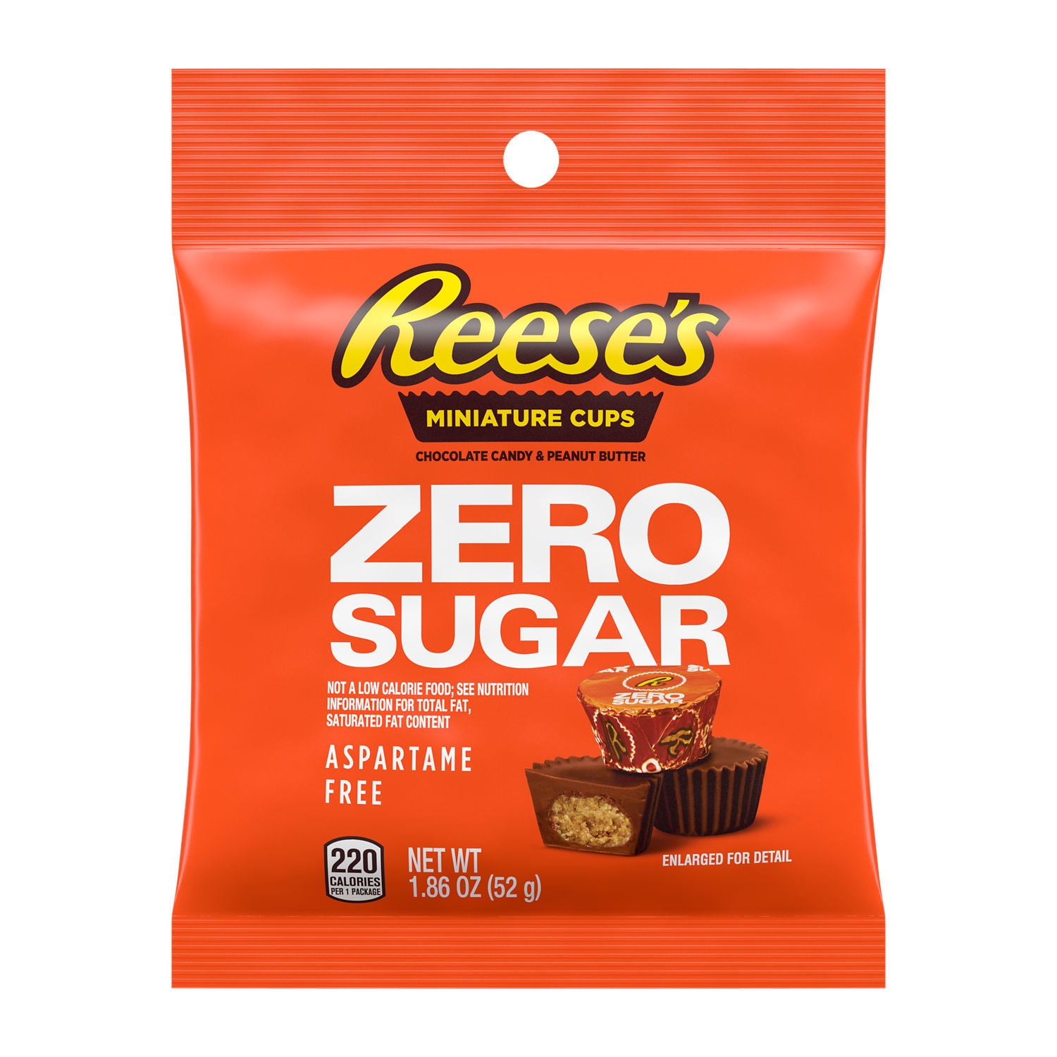 REESE'S Zero Sugar Miniatures Milk Chocolate Peanut Butter Cups, Individually Wrapped Candy Bag, 1.86 oz