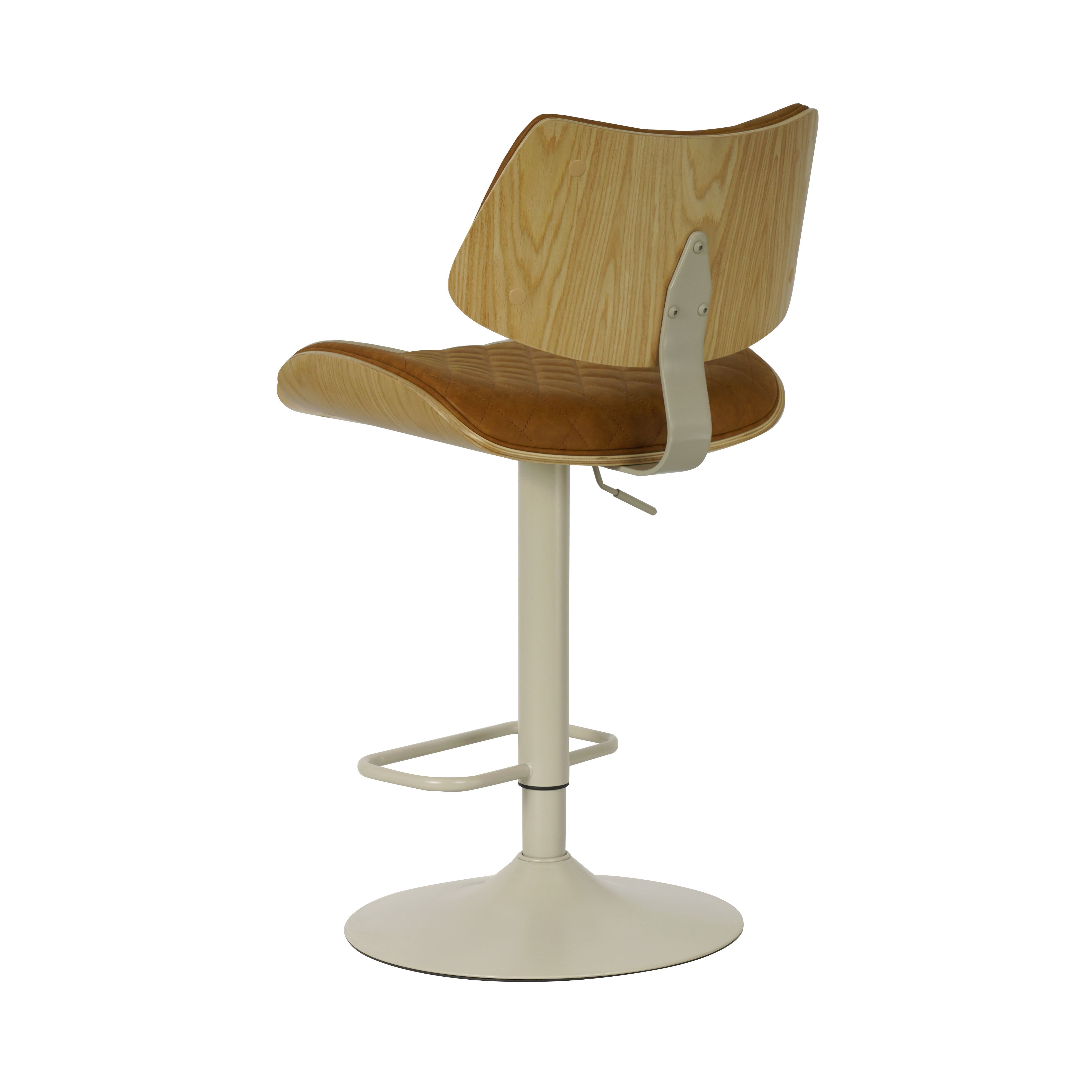 Leland Adjustable Swivel Camel Curved Back Wood Bar Stool with Faux Leather Seat Set of 4