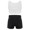 thumbnail image 5 of Hansber Kids Girls Gymnastics Outfits Sparkle Star Rhinestones Crop Top with Dance Shorts Set Activewear White Black 14, 5 of 8