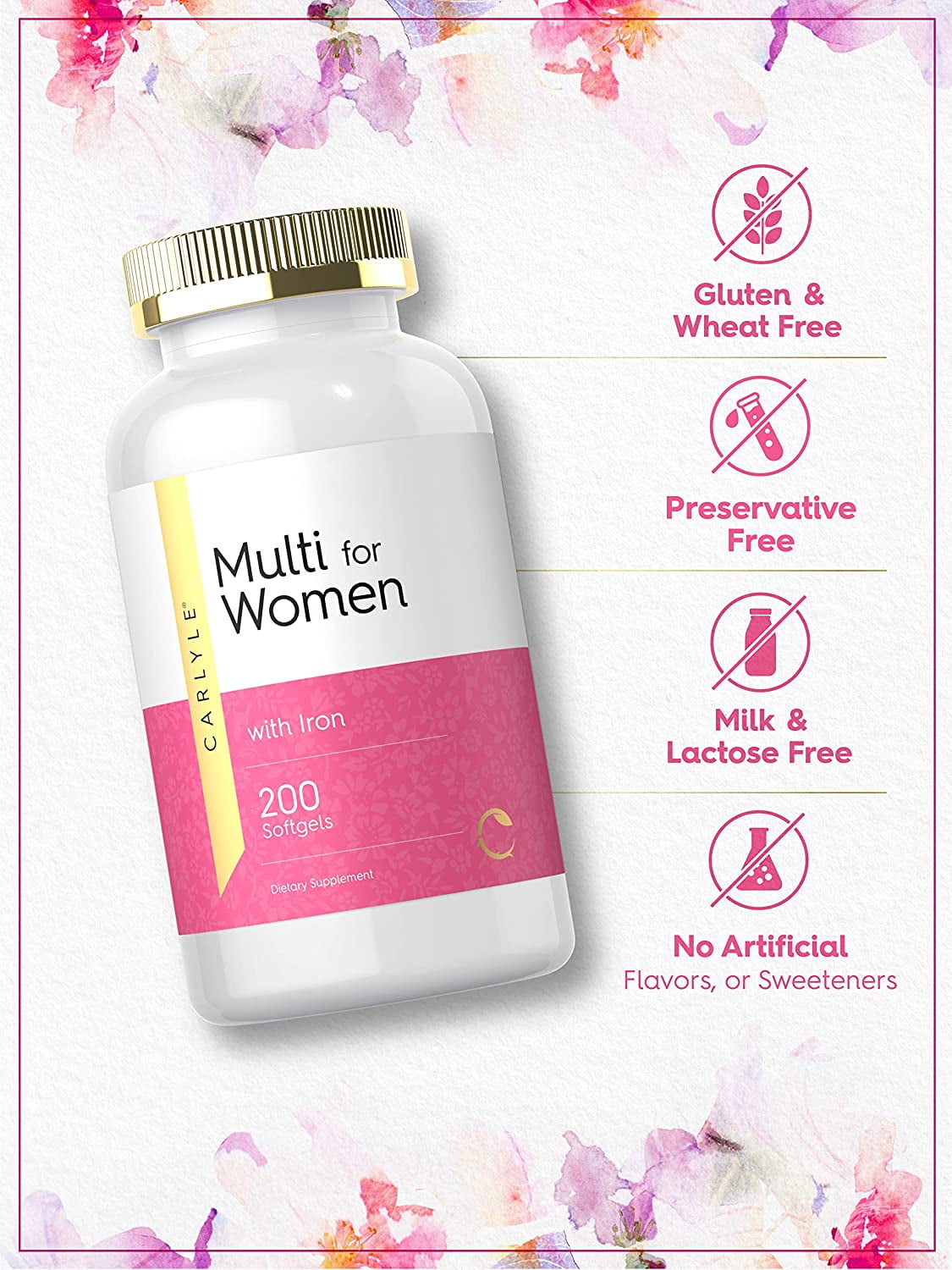Multivitamin for Women with Iron | 200 Softgel Capsules | by Carlyle