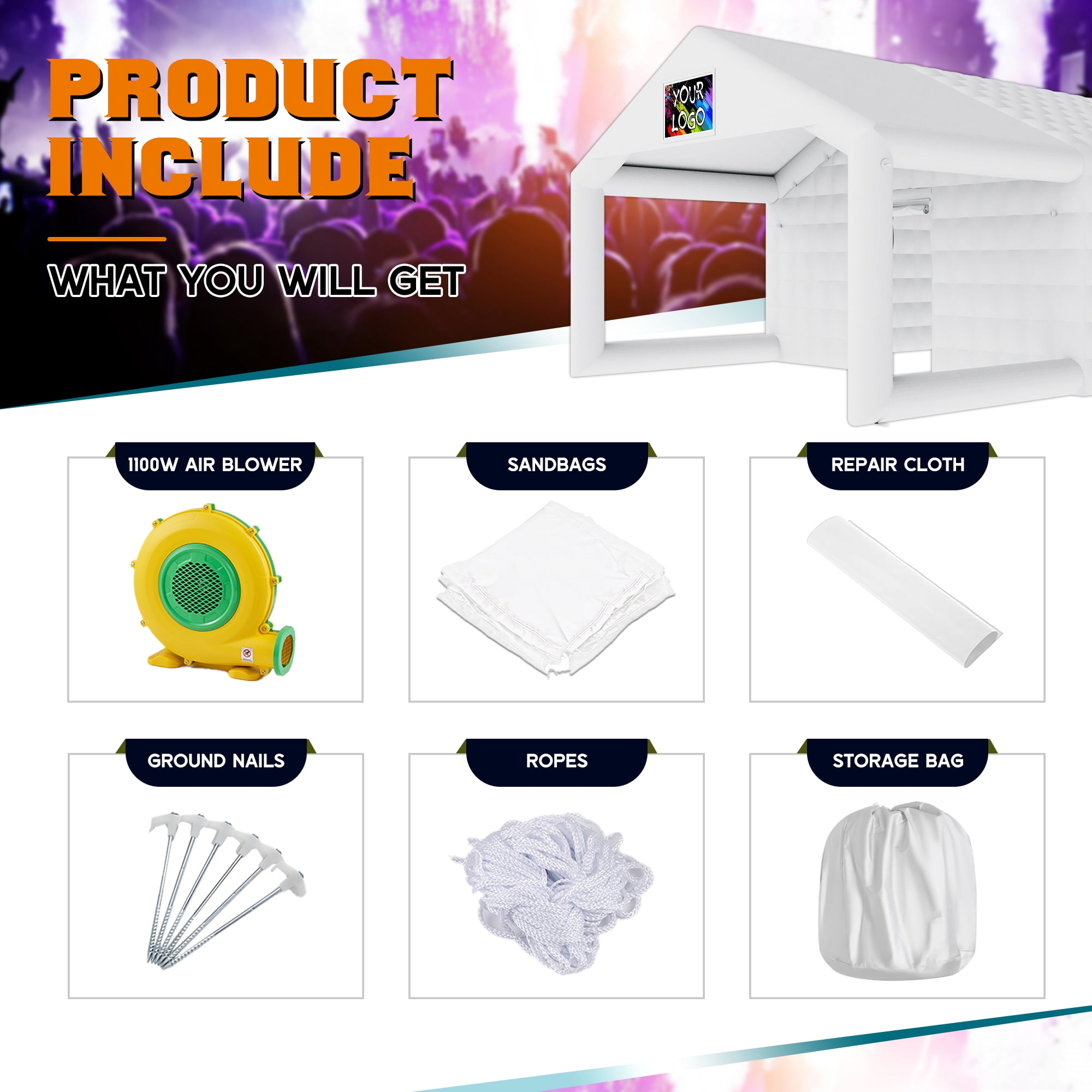 Jocisland 39x20x14 ft Large Inflatable Nightclub Tent for Adults with Pavilion Rest Area, White Inflatable Night Club Gazebo for Wedding, Birthday