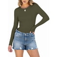 thumbnail image 2 of Women Long Sleeve Shirts Rib Knit Slim Fit Tops Fall Outfits Casual T-Shirt Underscrubs Layer Clothes Army Green S, 2 of 8
