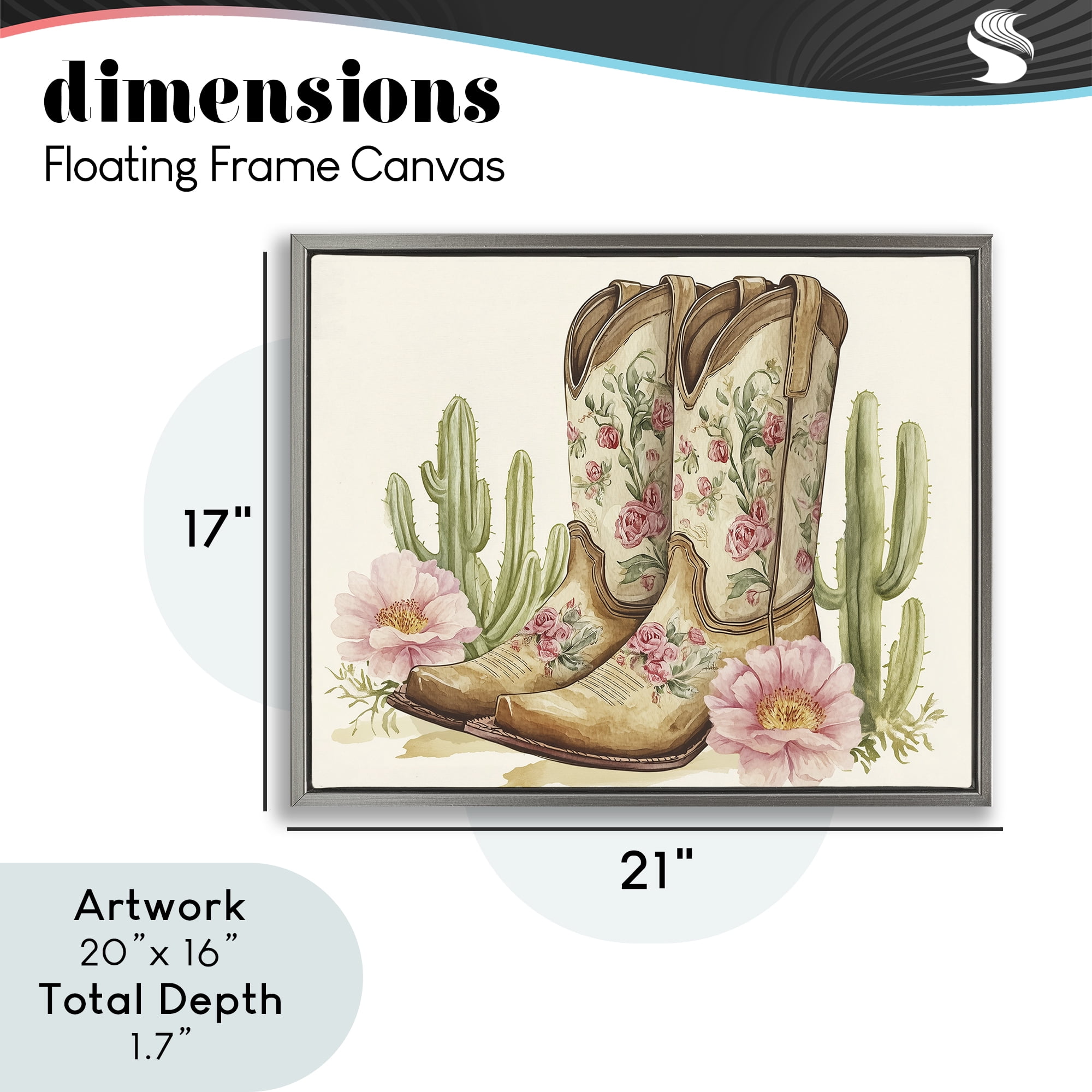 Stupell Industries Floral Boots & Cactuses Gray Framed Floater Canvas Wall Art, design by Heidi Kuntz
