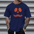 thumbnail image 2 of Glisme Halloween T Shirt For Men Pumpkin Face Graphic Short Sleeve Round Neck Shirt Party Cozy Soft Men Tees Size 3XL Dark Blue, 2 of 4