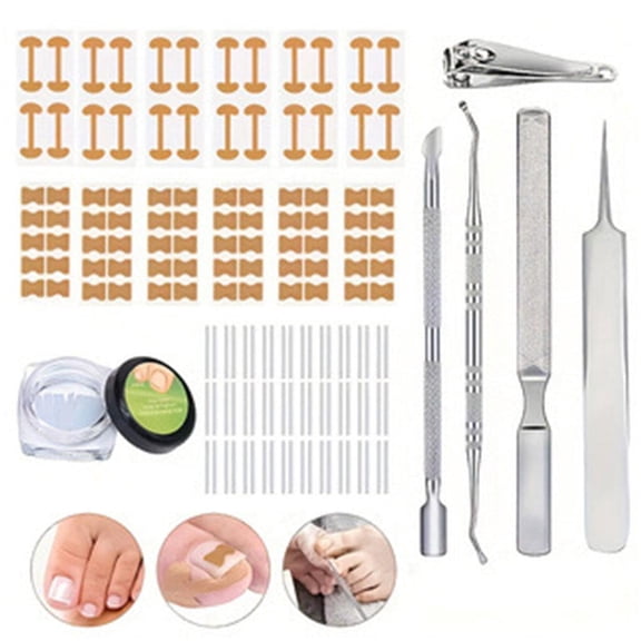 Ingrown Toenail Corrector Kit with Stainless Steel Tools and Adhesive Strips, Small Size, for Home Foot Care