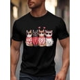 thumbnail image 3 of Camisetas para hombre con diseño de gatos y corazones, de manga corta y cuello redondo, para San Valentín, color negro-S, 3 of 8