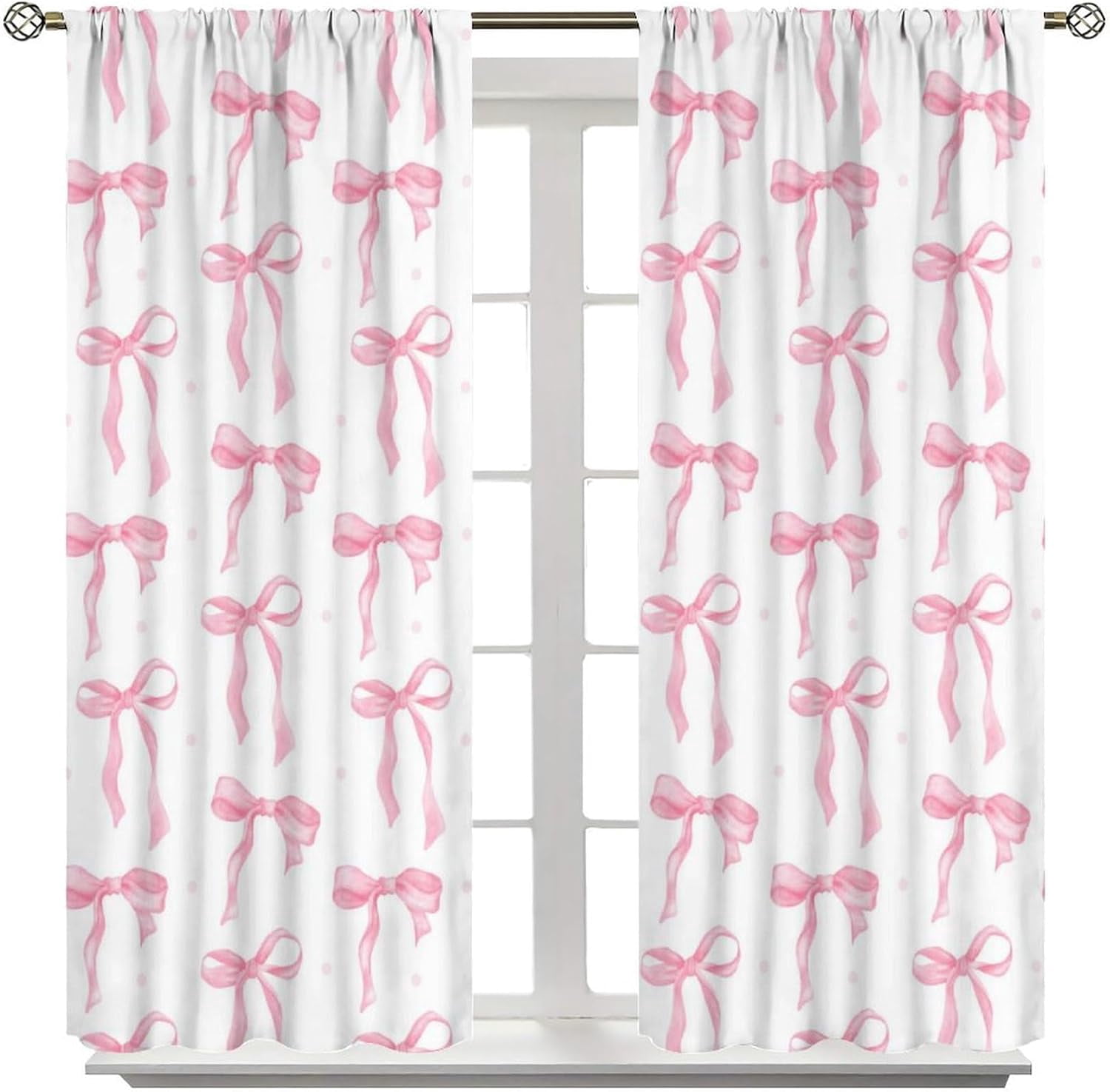 Pink Bow Curtains, Watercolor Cute Girls Pink Bow Modern Aesthetic Print Window Treatments for Kids Girl Bedroom Bathroom, 42x54in (No )