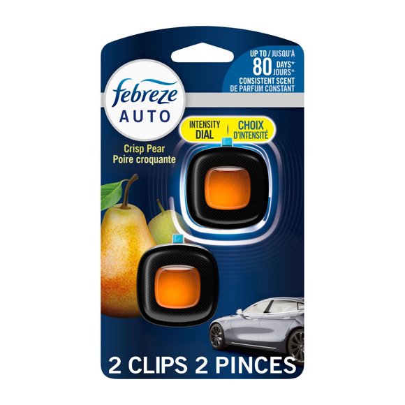 Febreze AUTO Air Freshener, Odor-Fighting Automotive Vent Clip, Crisp Pear Scent, 2 Count