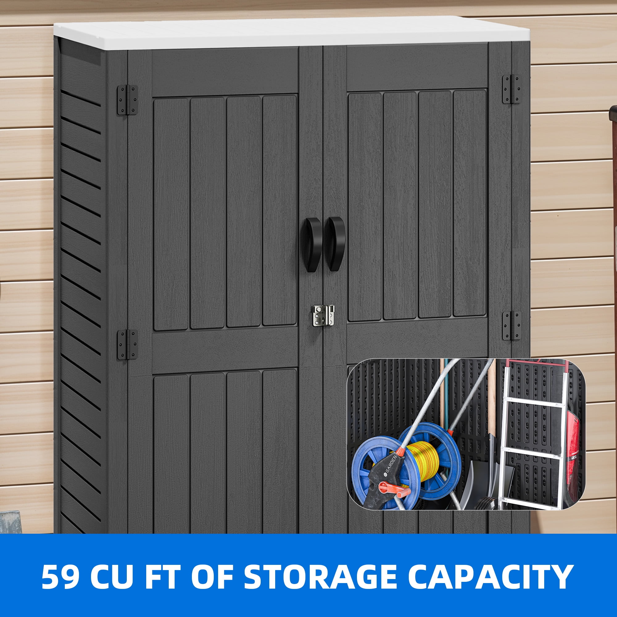 Dextrus Tall Outdoor Storage Shed, Vertical Lockable Tool Storage Resin Shed for Garden, Garage, Patio, No Shelves Included, Gray