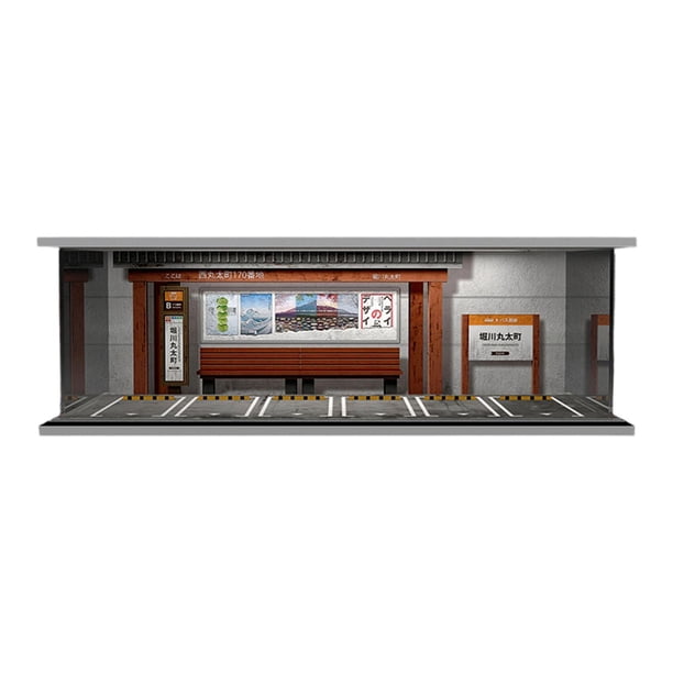 Molde de garaje para coche a escala 1:64 con fondo de exhibición de coches de fundición a presión LED coleccionables Tema de la parada de autobús