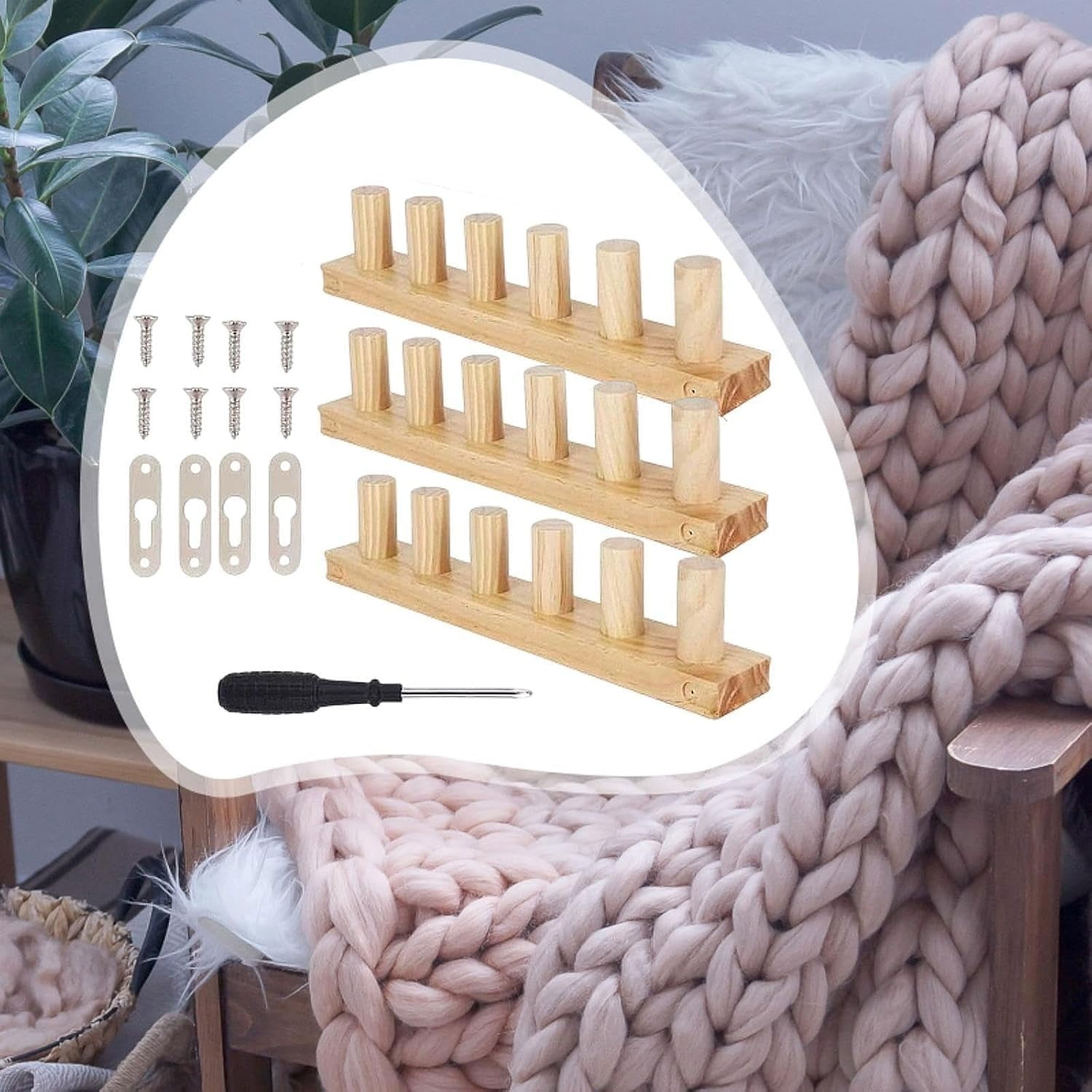 11.8" Chunky Blanket Looms, Blanket Looms with Wooden Nails for Chunky Yarn, Portable DIY Hand Knitting Machine Suitable for Beginners, Applied to Coarse Blankets
