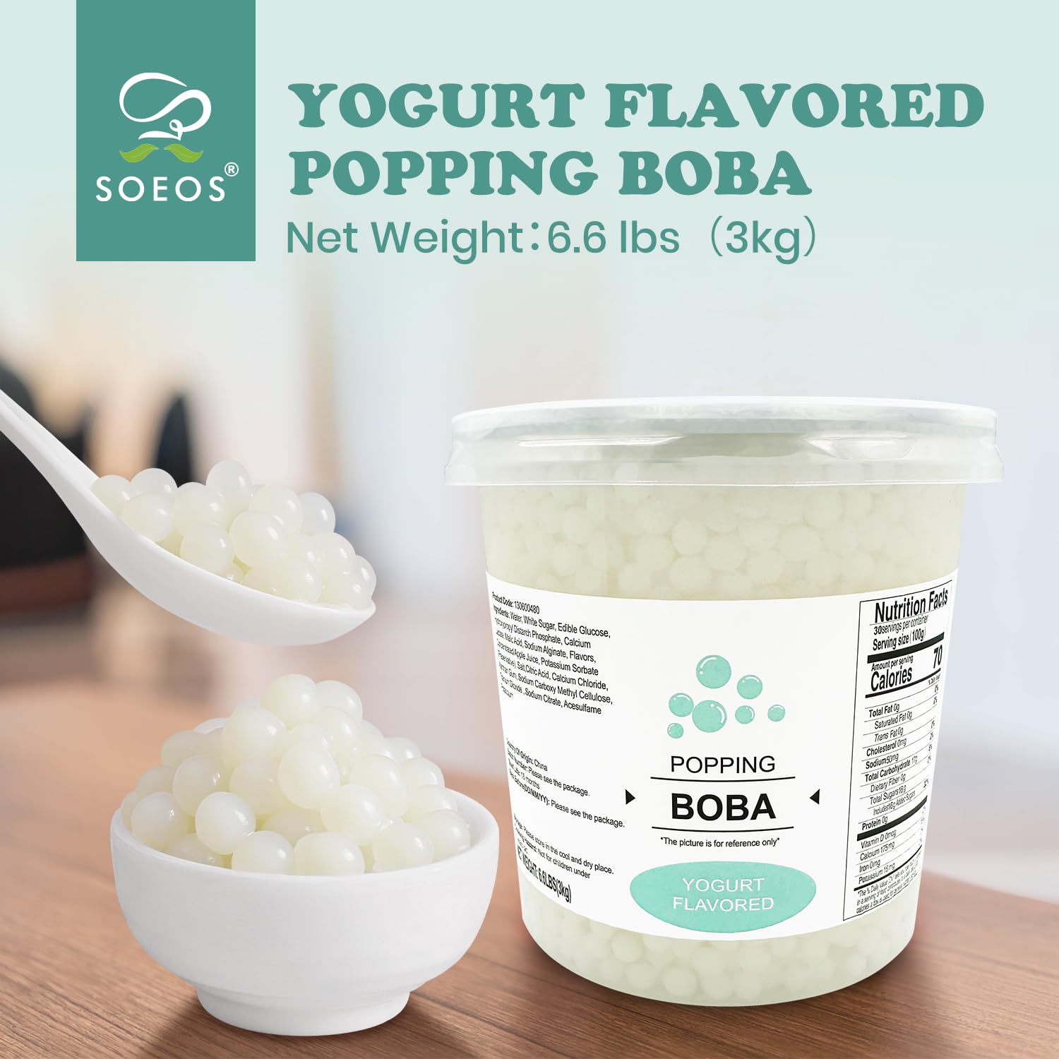 Soeos Yogurt Flavored Popping Boba, 6.6 lbs, Juicy, Chewy Fruit Balls for Boba Tea, Cocktails, Ice Cream, and Smoothies