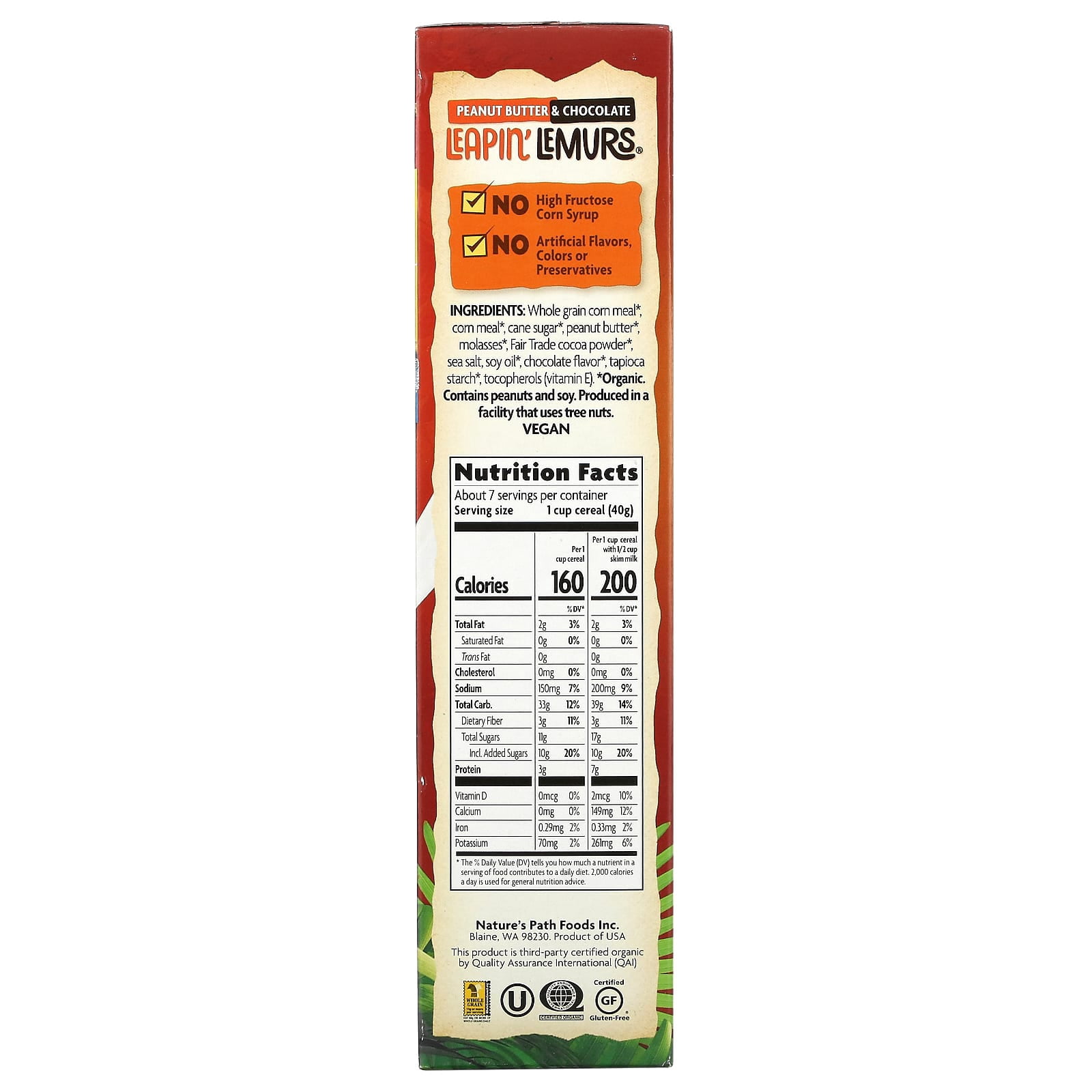 Nature's Path, Envirokidz Organic, Leapin' Lemurs Cereal, Peanut Butter & Chocolate, 10 oz (284 g) Pack of 3