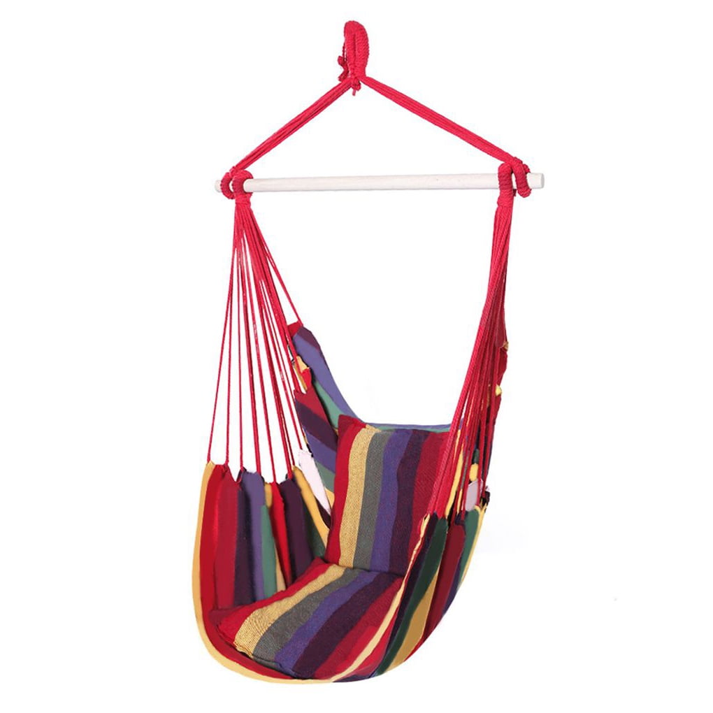 Distinctive Cotton Canvas Hanging Rope Chair with Pillows Rainbow