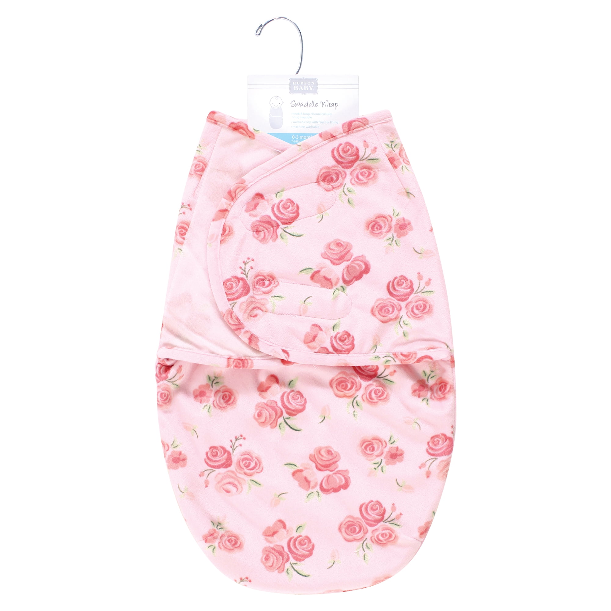 Hudson Baby Infant Girls Plush Faux Fur Swaddle Wrap, Blush Rose, 0-3 Months