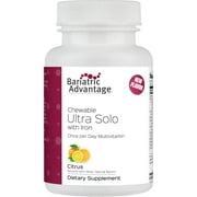 Bariatric Advantage Chewable Ultra Solo with Iron Daily Multivitamin for Gastric Bypass Surgery and Sleeve Gastrectomy Patients, Includes Vitamin B12, C, D, K, Thiamin and Copper - Citrus, 30 Count