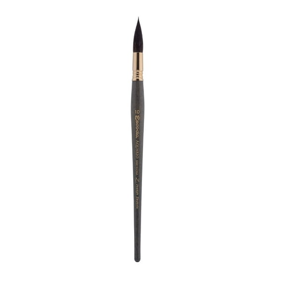 Escoda Aquario Gold Series 1140 Joseph Zbukvic Artist Watercolor and Acrylic Paint Brush, Short Handle, Round Mop, Petit Gris Natural Squirrel Hair, Size 10