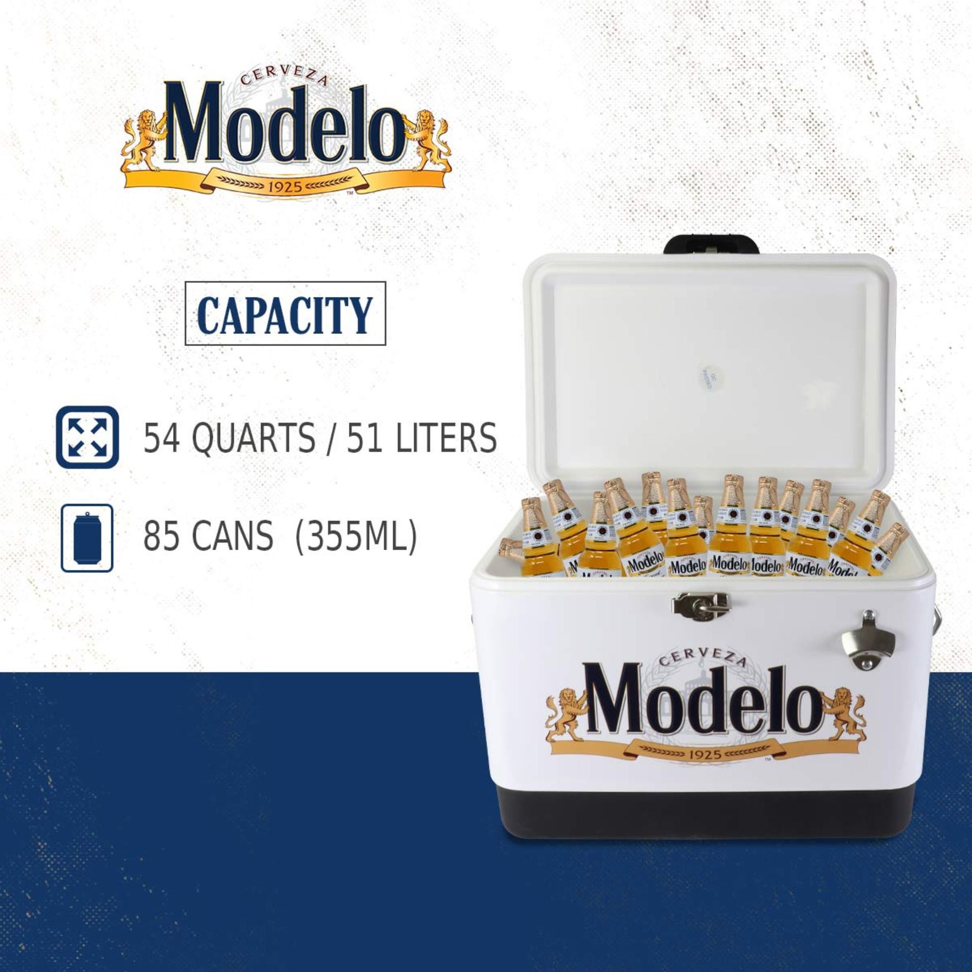 Hielera Modelo Ice Chest con Destapador, 51L (54 qt), Capacidad 85 Latas, Portátil con Banda de Acero, Blanco y Negro, para Camping, Playa, RV, Parrillas, Tailgating, Pesca 2