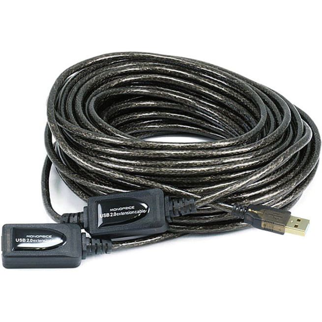 Monoprice USB 2.0 Extension Cable - 65 Feet - Black | Type-A Male to Type-A Female, Active, 26/22AWG, Repeater, Kinect, and PS3 Move Compatible - Walmart.com