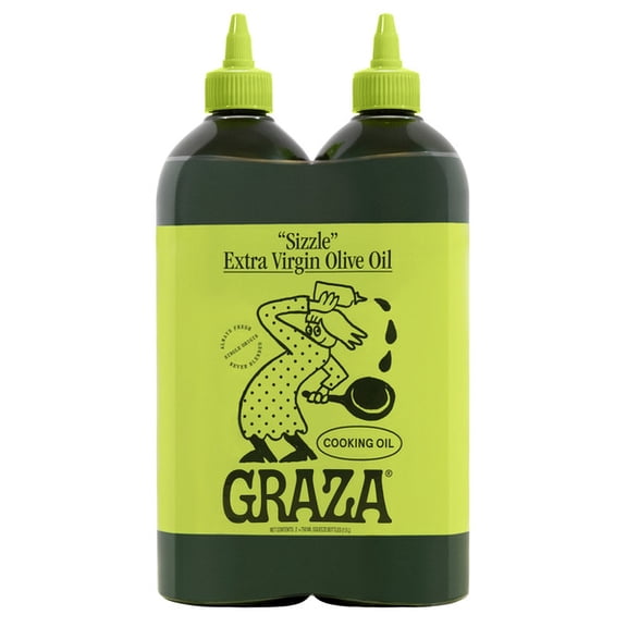 Graza "Sizzle" Extra Virgin Olive Oil, Cooking Oil, 25.3 fl oz Squeeze Bottles, 2 Pack