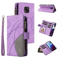 Zipper Wallet Case for Motorola Moto G Power 2021 Large Capacity Card Slots Holder Magnet Cover, Luxury PU Leather Anti-Shock Flip Folio Case with Kickstand Wrist Strap Handbag Protective Case,Purple