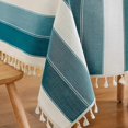 thumbnail image 3 of IGUOHAO Striped Tassel Tablecloth Stitching Rectangle Table Cloth Cotton Linen Fabric Table Cover for Kitchen Dinning Tabletop 54 x 86 Inch Teal, 3 of 5