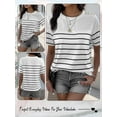 thumbnail image 6 of Hibeli Women's Striped Shoulder Button Crew Neck Short Sleeve T-Shirt, 6 of 7