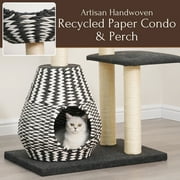 PetPals 49H 4-Lvl Cat Tree with Handwoven Condo and Nest Bed, Sisal Scratching Posts, Black/white
