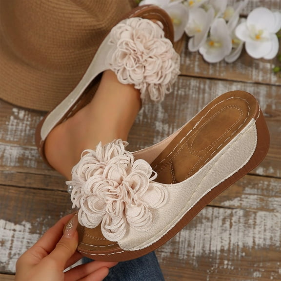 Summer Sandals For Women Wedge Thick Heel Open Toe Slip-on Peep Toe Slides Slippers Casual Summer Beach Outdoor Footwear Dressy Sandals 5.5