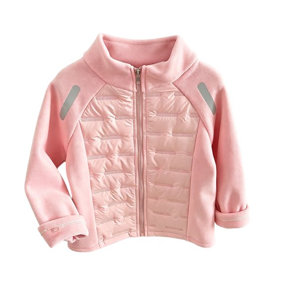 CPNG Girls Fleece Quilted Jacket Solid Color Stand Collar Full Zip Long Sleeve Jacket Spring Autumn Winter Lightweight Warm Outdoor Casual Coat