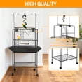 thumbnail image 3 of 62-Inch Rolling Bird Cage, Large Wrought Iron Parrot & Parakeet Flight Cage with Slide-Out Tray, Wooden Perches, Standing Metal Bird Cage for Parrots and Parakeets, Black, 3 of 11