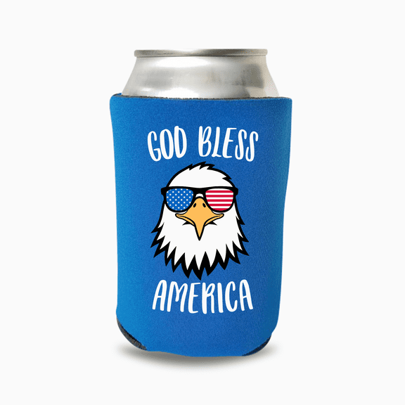 Patriotic Can Coolers, God Bless America, 4th of July, Memorial Day, Summer Coolies, USA Party Gift, Beer Sleeves (Blue)