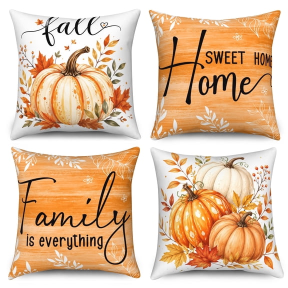 DaShan Fall Pumpkin Pillow Cover 16x16 Set of 4,Thanksgiving Autumn Cushion Cases for Couch Sofa Bed Home Decor