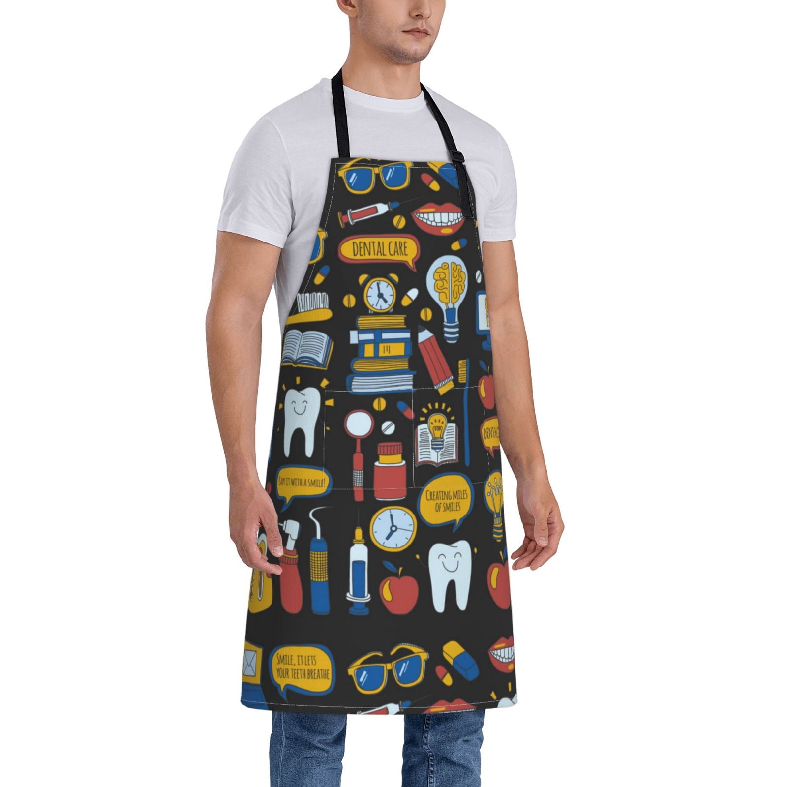 Kdxio Teeth Apron with Pockets Adjustable Kitchen Aprons for Men Women Waterproof Aprons for Cooking,Drawing,Crafting, Baking Household Cleaning