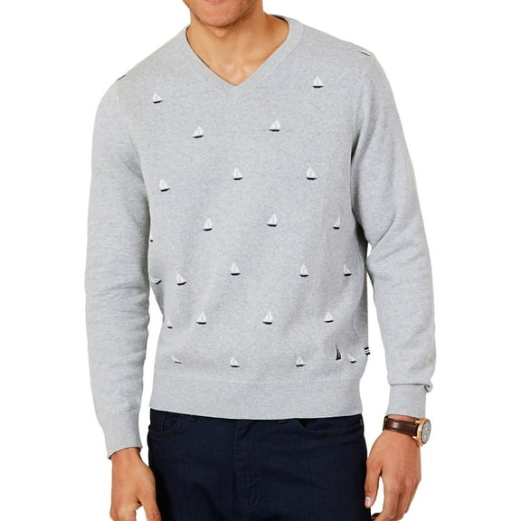 Nautica Mens Sailboat Pullover Sweater, Grey, XX-Large
